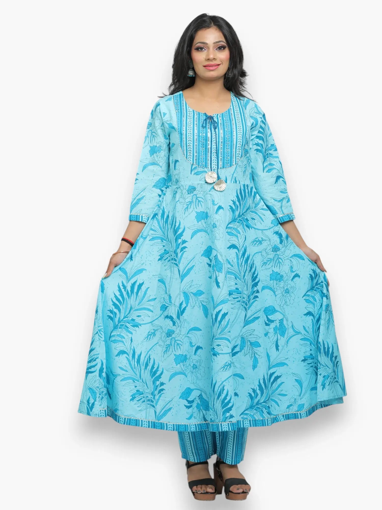 Jiarah Handwork Floral Print Anarkali Kurta Pant Set with Dupatta