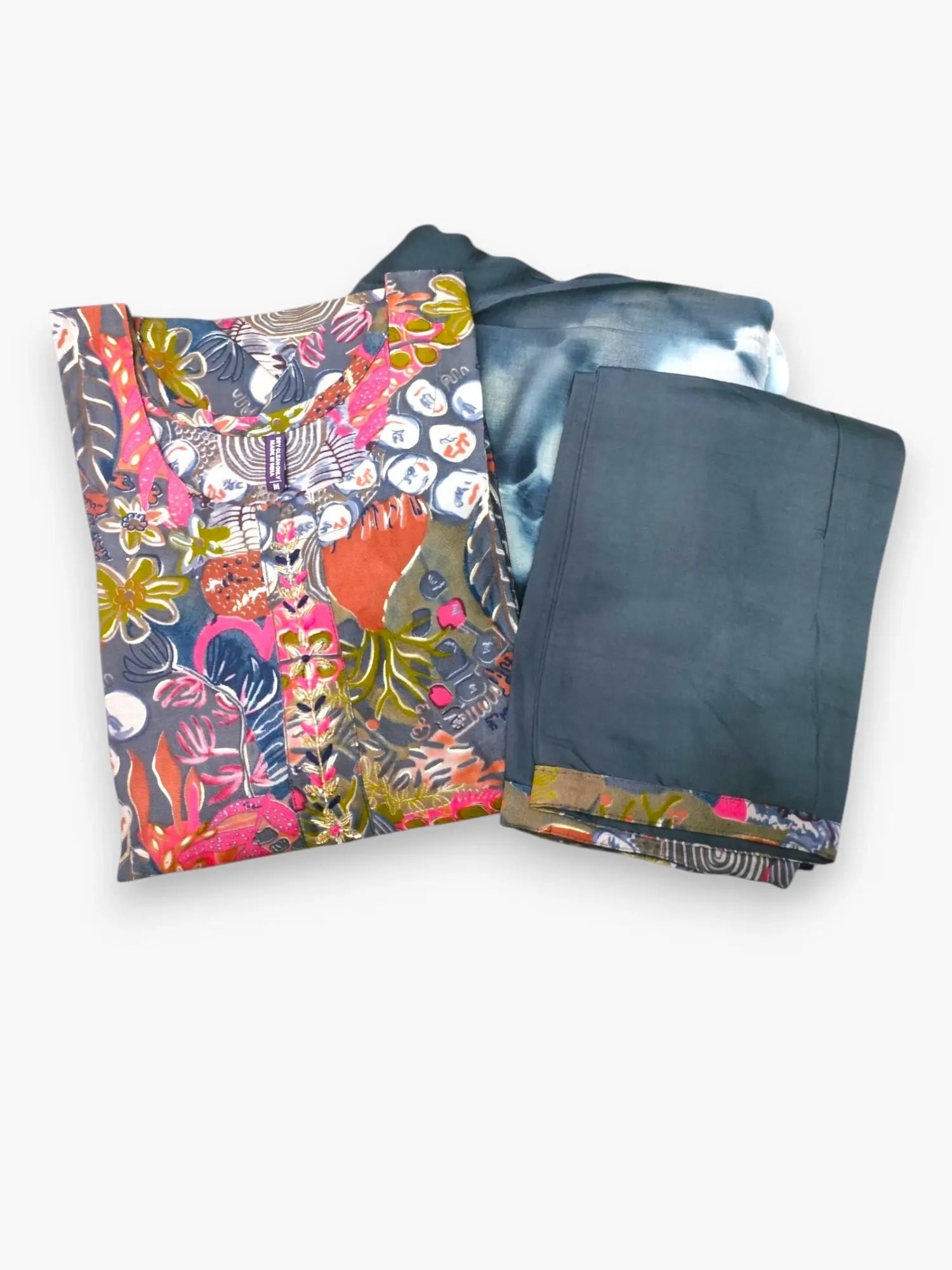 Jiarah Handwork Foil Print Muslin Kurta Pant Set with Dupatta