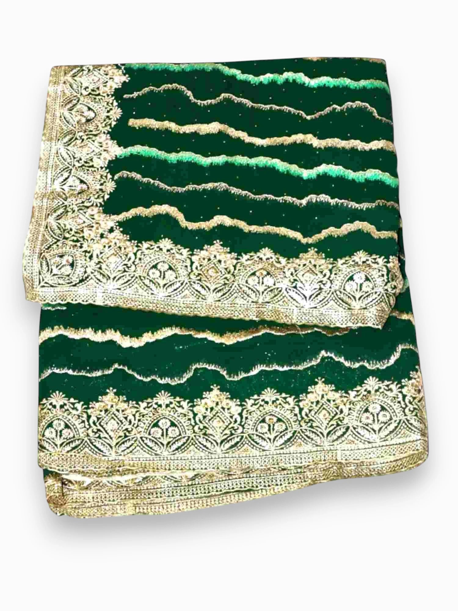Jiarah Leheriya Heavy Embroidery Thread Work Bridal Chiffon Saree Green