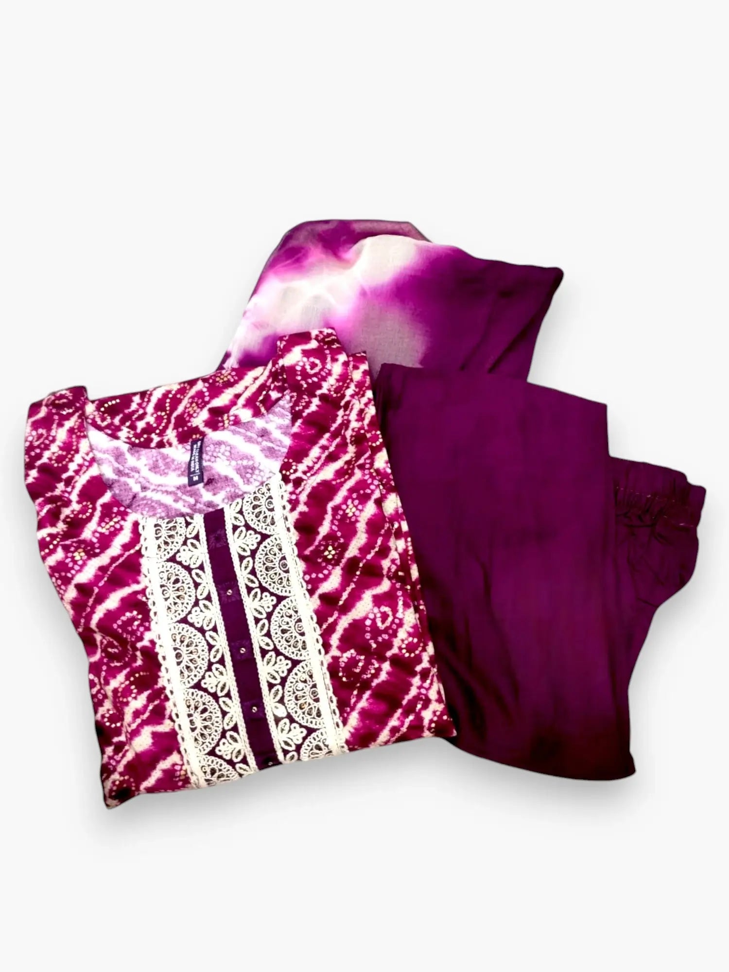 Jiarah Mirror Thread Work Cotton Print Kurta Pant Set with Dupatta