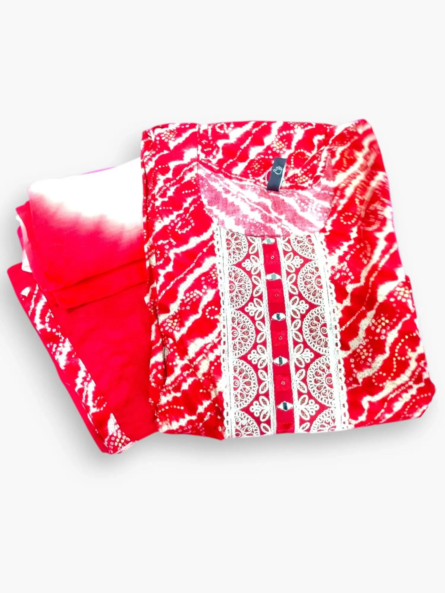 Jiarah Mirror Thread Work Cotton Print Kurta Pant Set with Dupatta