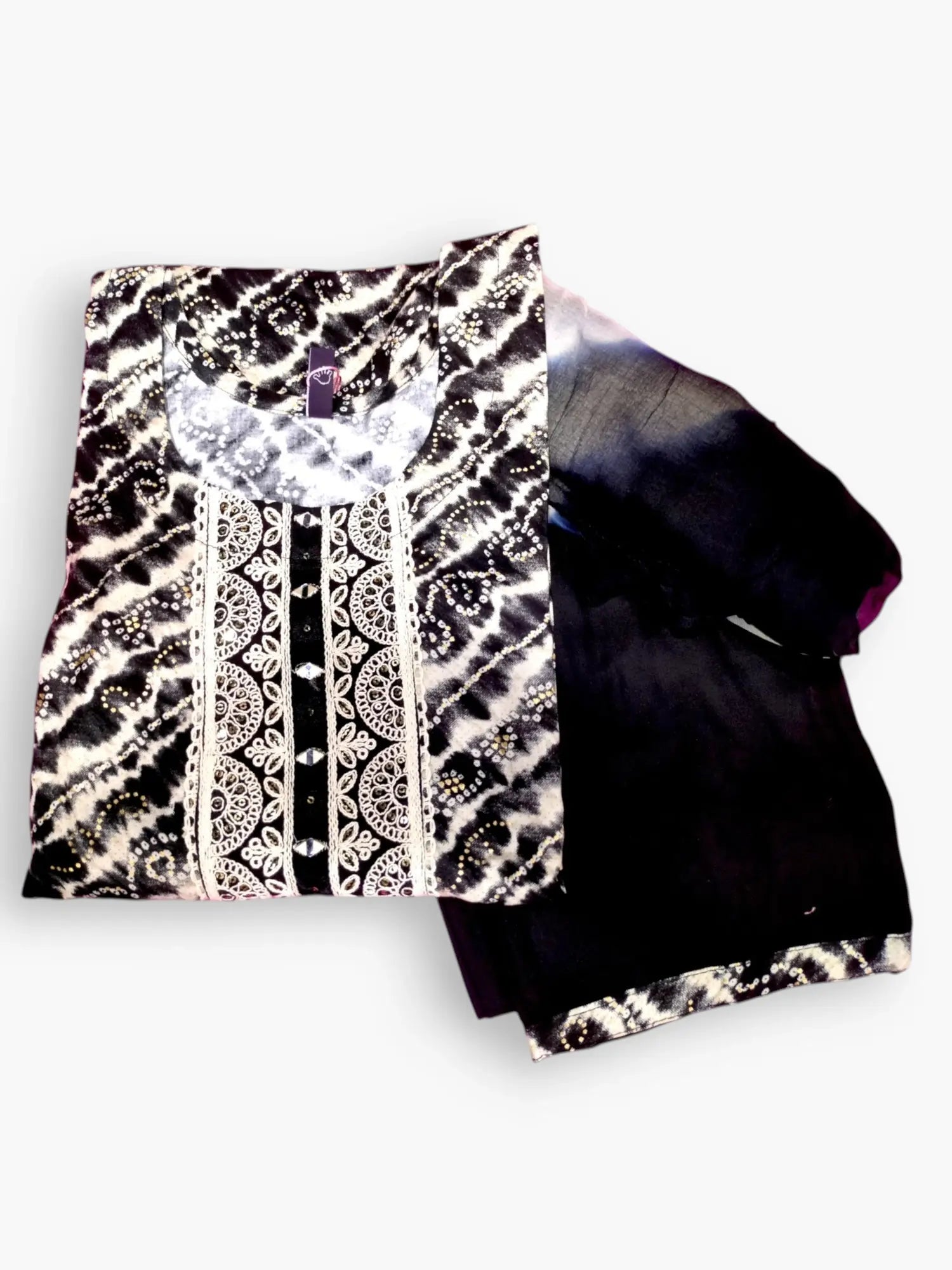 Jiarah Mirror Thread Work Cotton Print Kurta Pant Set with Dupatta