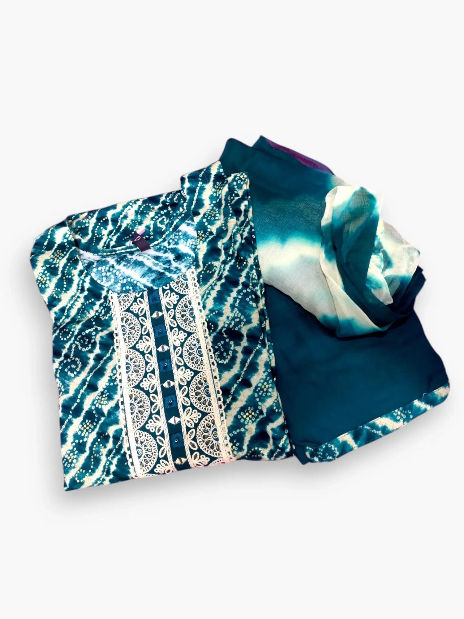 Jiarah Mirror Thread Work Cotton Print Kurta Pant Set with Dupatta