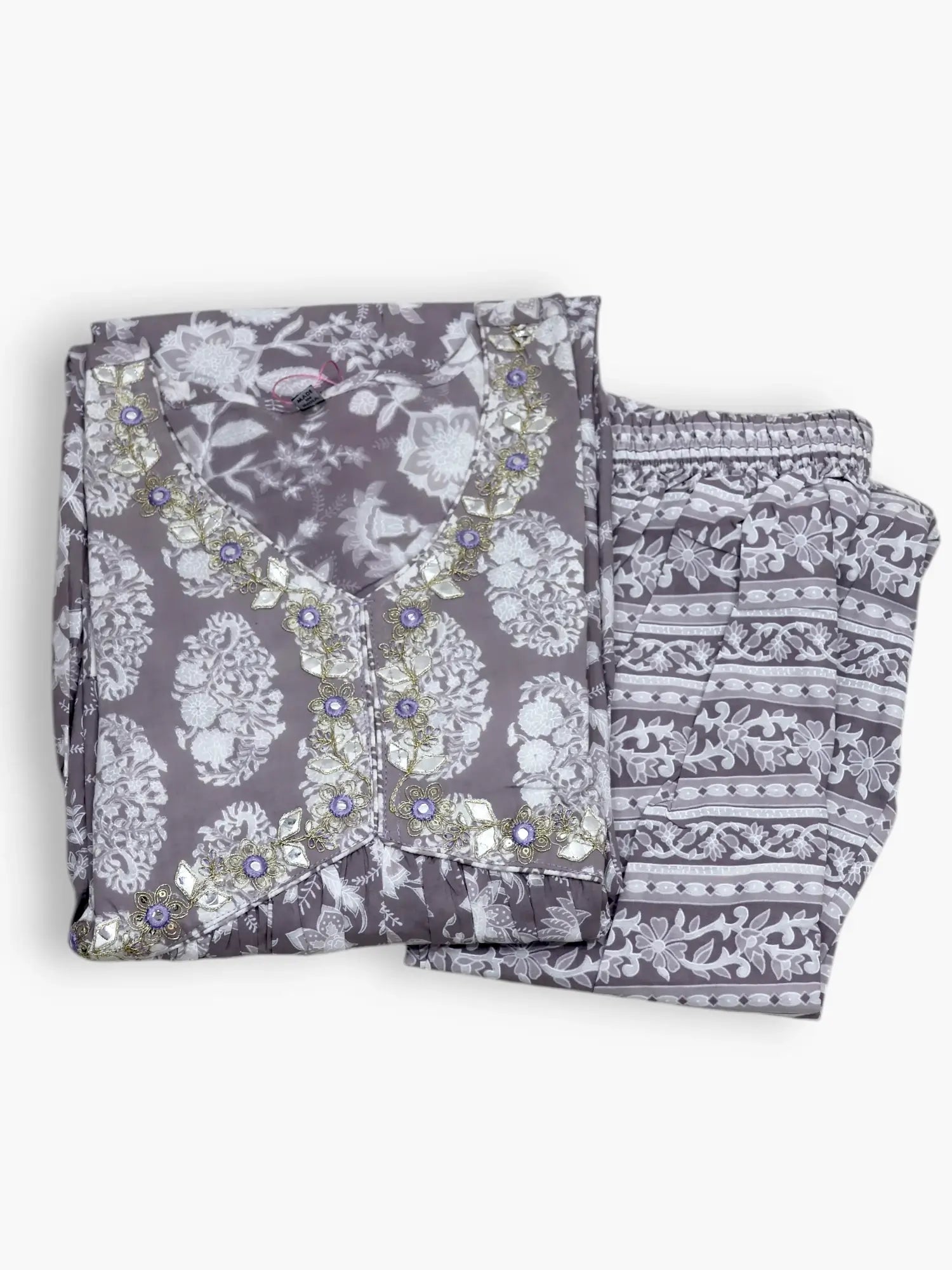 Jiarah Mirror Thread Work Floral Print Kurta Pant Set