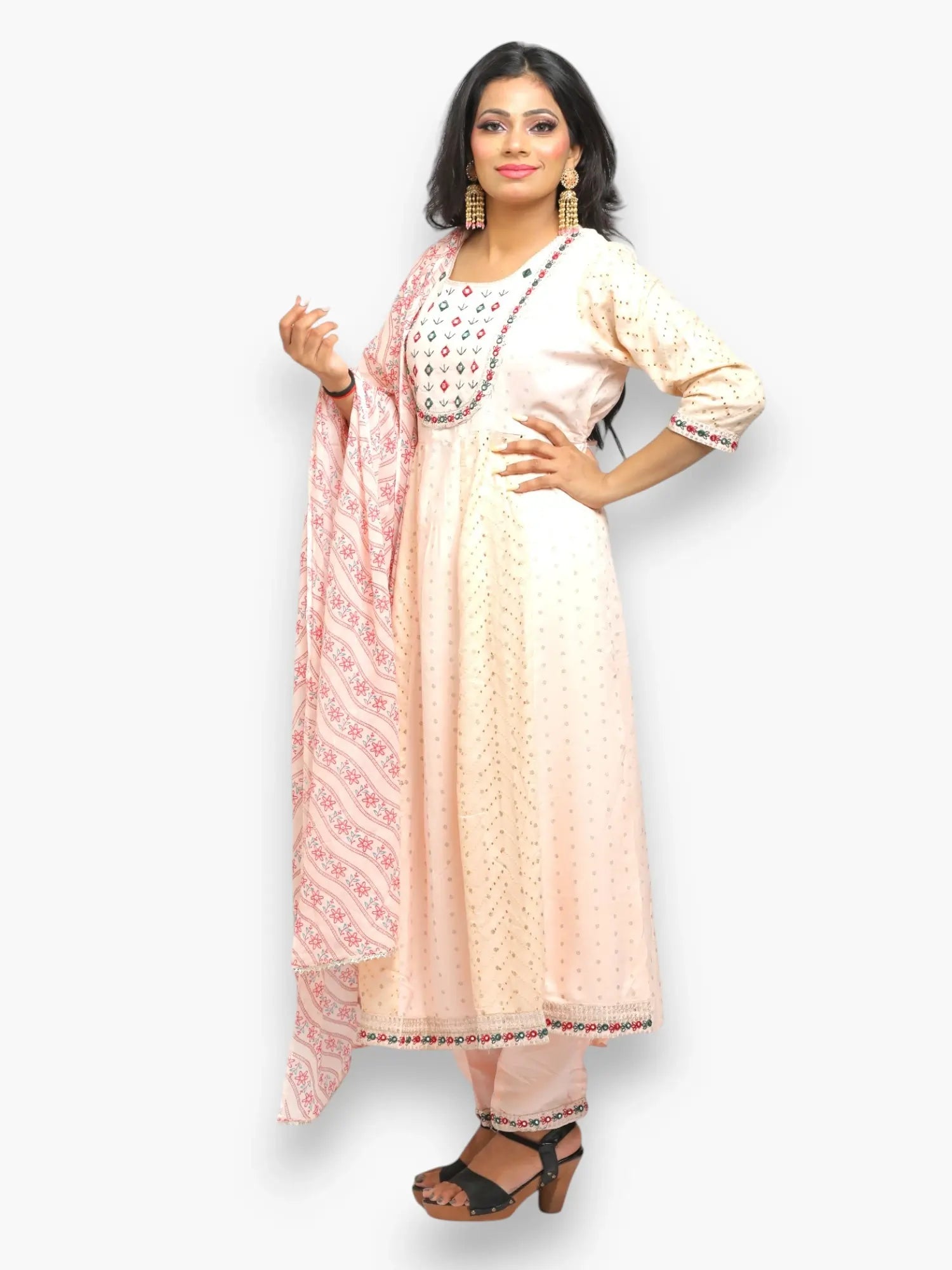 Jiarah Mirror Work Chikankari Kurta Pant Set with Dupatta