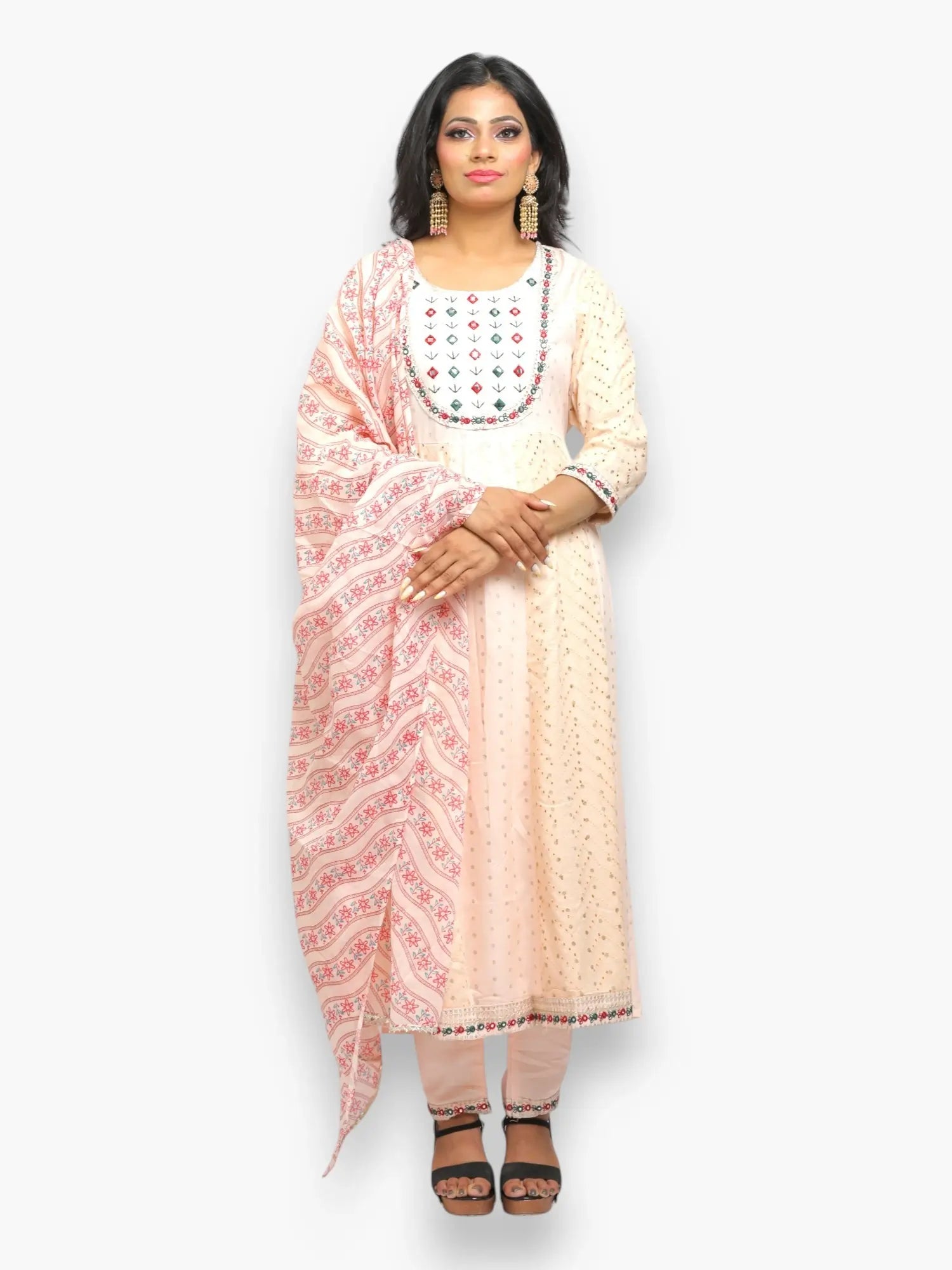 Jiarah Mirror Work Chikankari Kurta Pant Set with Dupatta