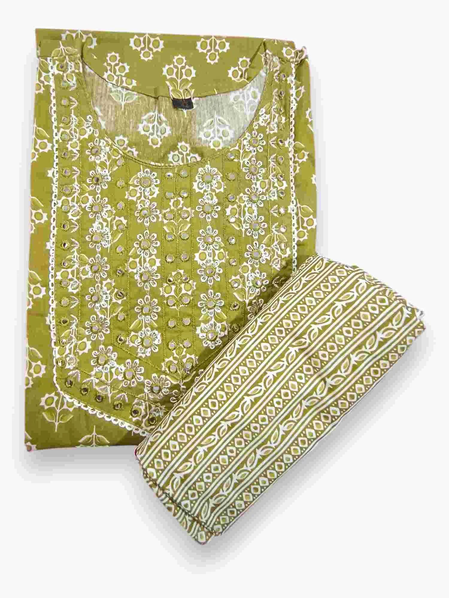 Jiarah Mirror Work Cotton A-line Kurta Palazzo Set