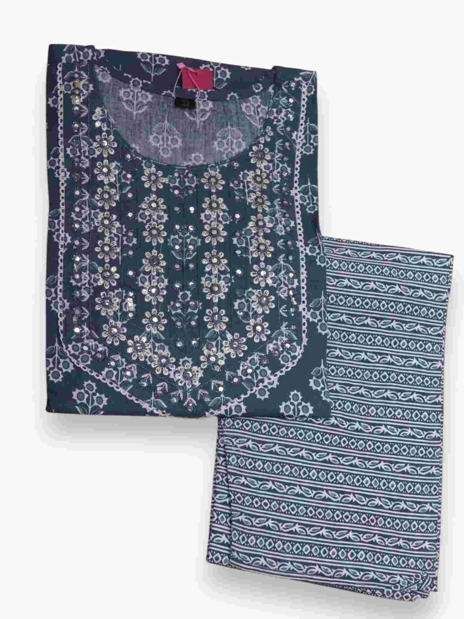 Jiarah Mirror Work Cotton A-line Kurta Palazzo Set