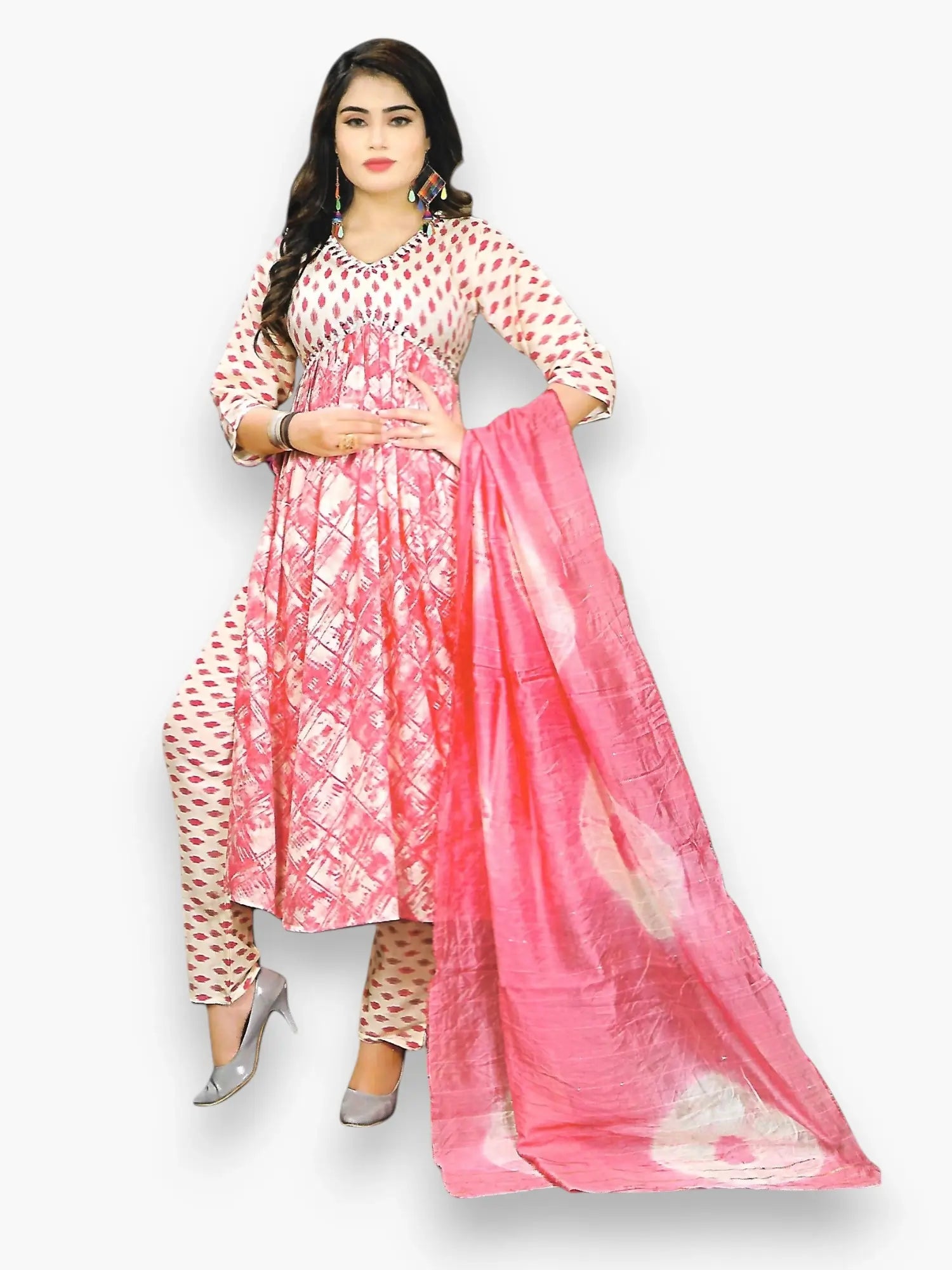 Jiarah Mirror Work Flared Side Cut Kurta Pant Set with Dupatta