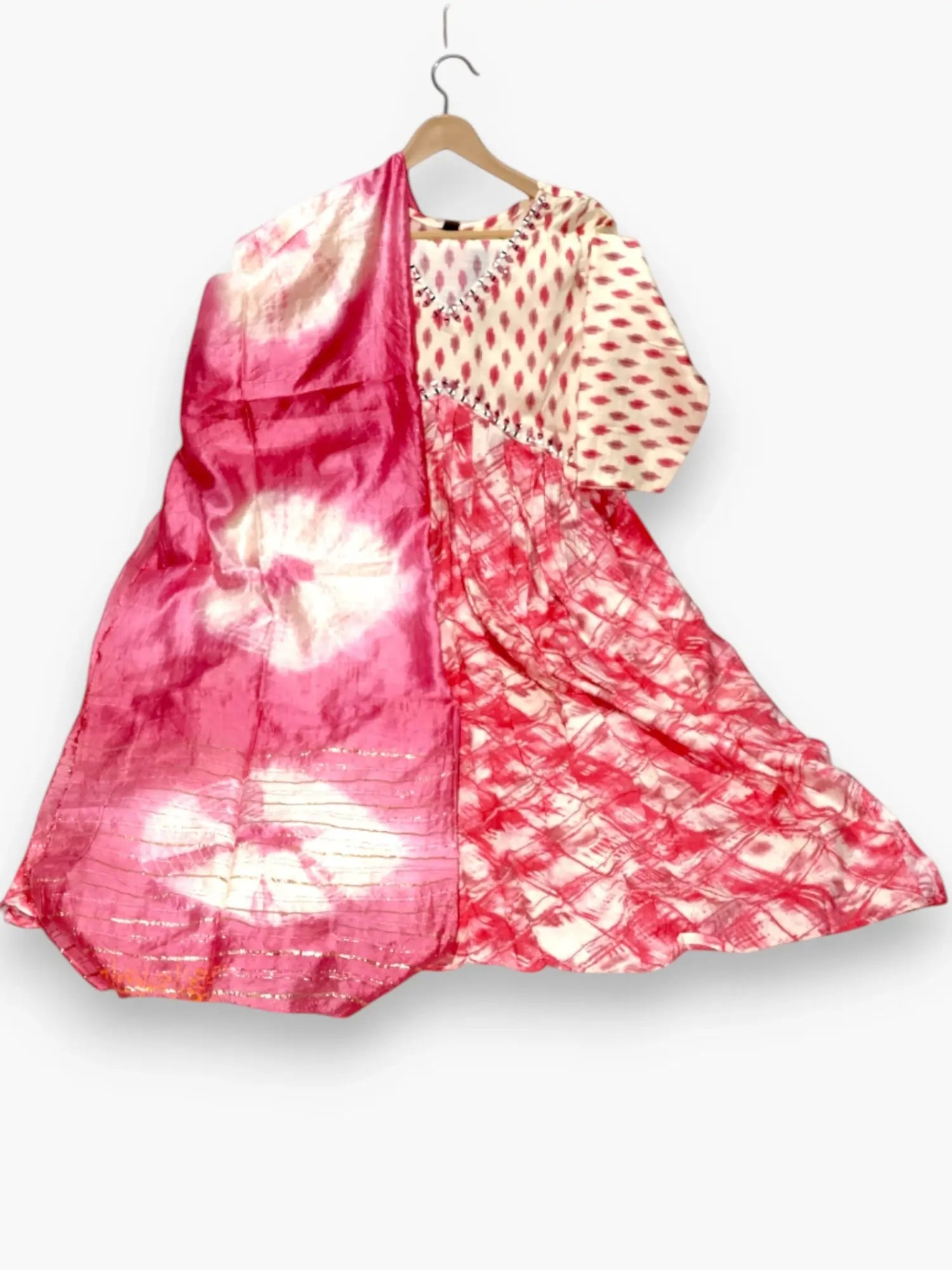 Jiarah Mirror Work Flared Side Cut Kurta Pant Set with Dupatta