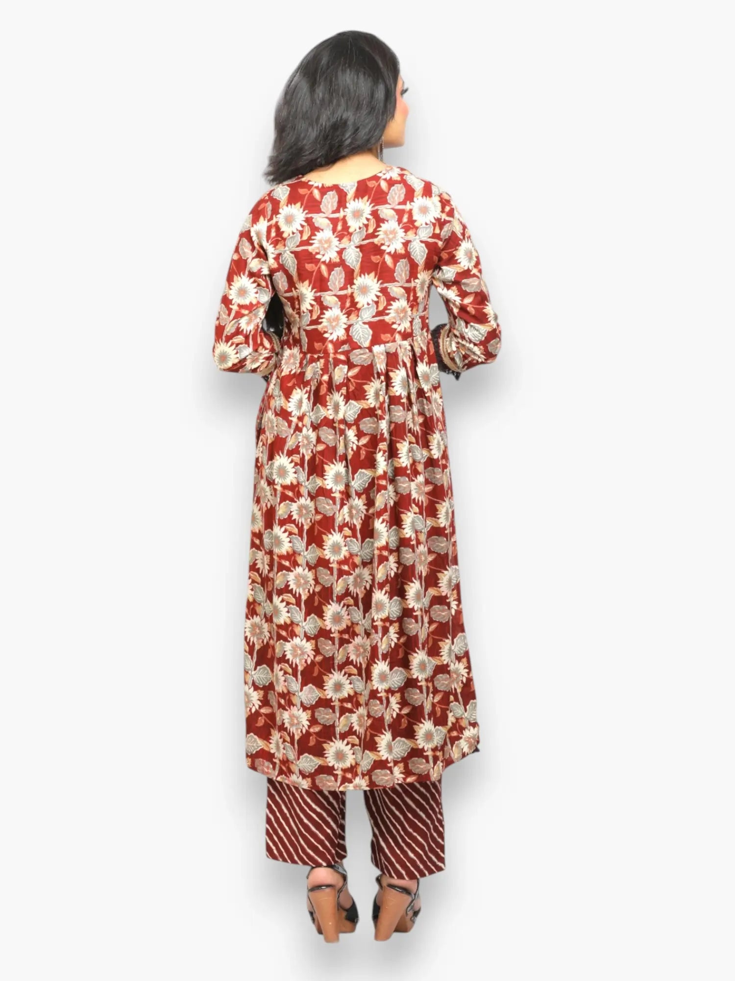 Jiarah Mirror Work Floral Print Paneled Rayon Kurta Pant Set with Dupatta