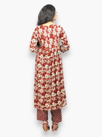 Jiarah Mirror Work Floral Print Paneled Rayon Kurta Pant Set with Dupatta Jiarah Mirror Work Floral Print Paneled Rayon Kurta Pant Set with Dupatta