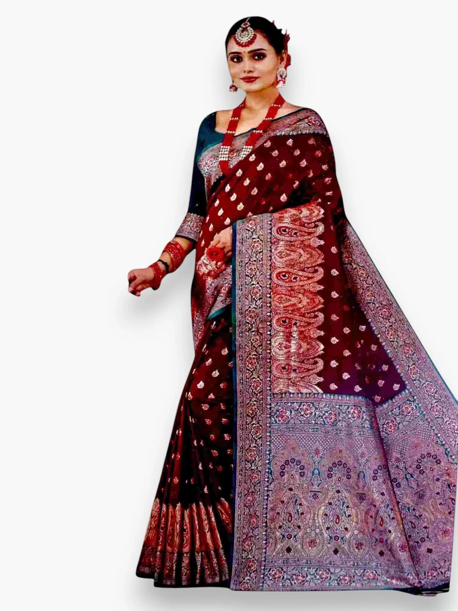 Jiarah Premium Floral Woven Silk Saree