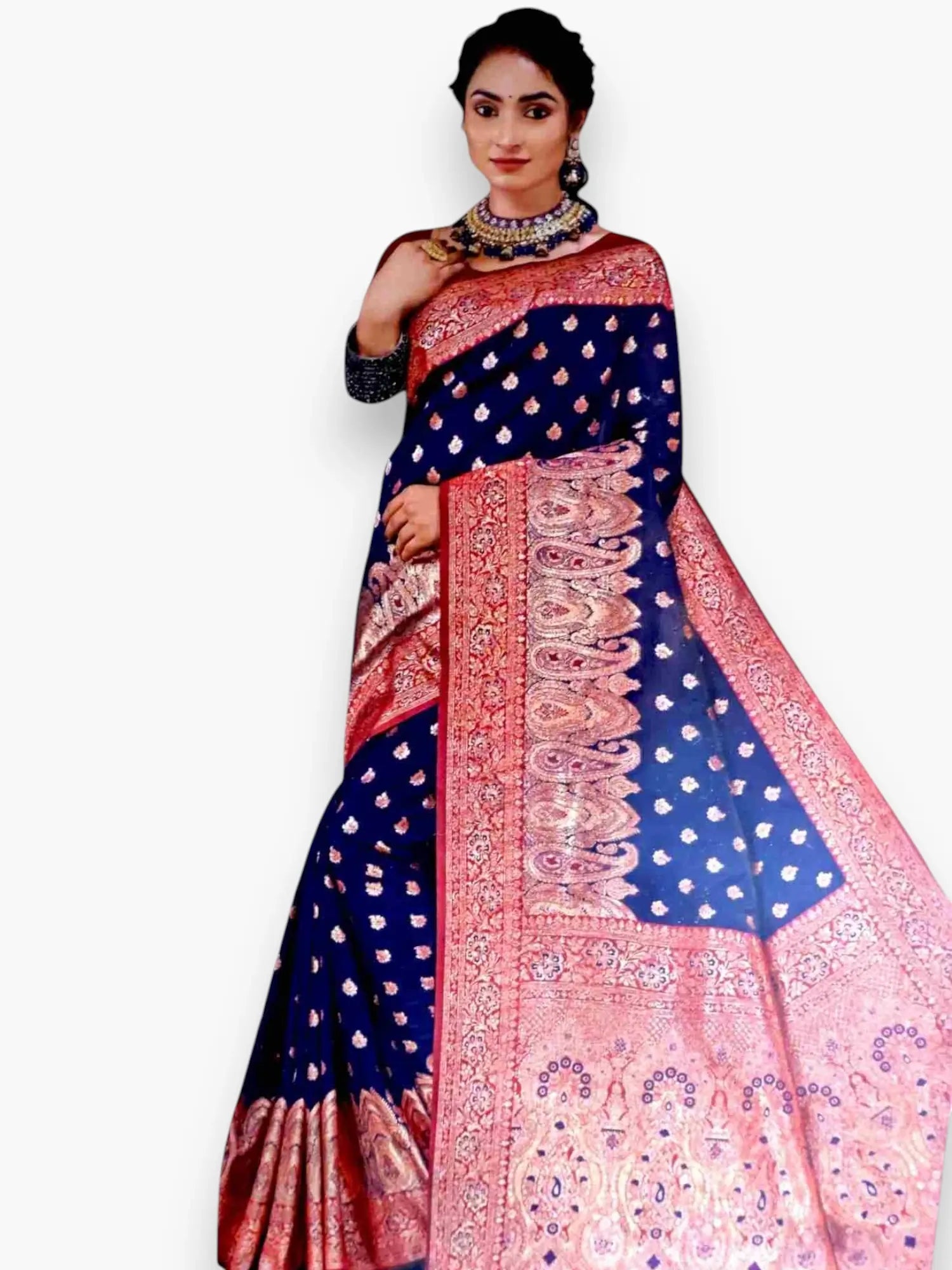 Jiarah Premium Woven Silk Saree Blue