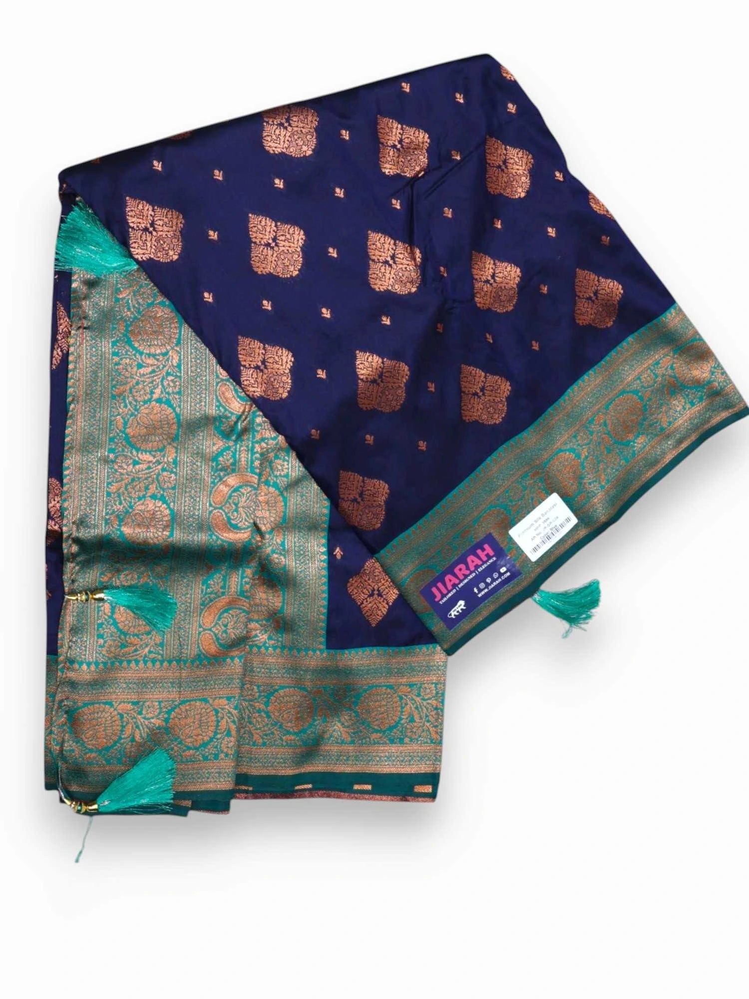 Jiarah Premium Floral Woven Banarasi Silk Saree Blue