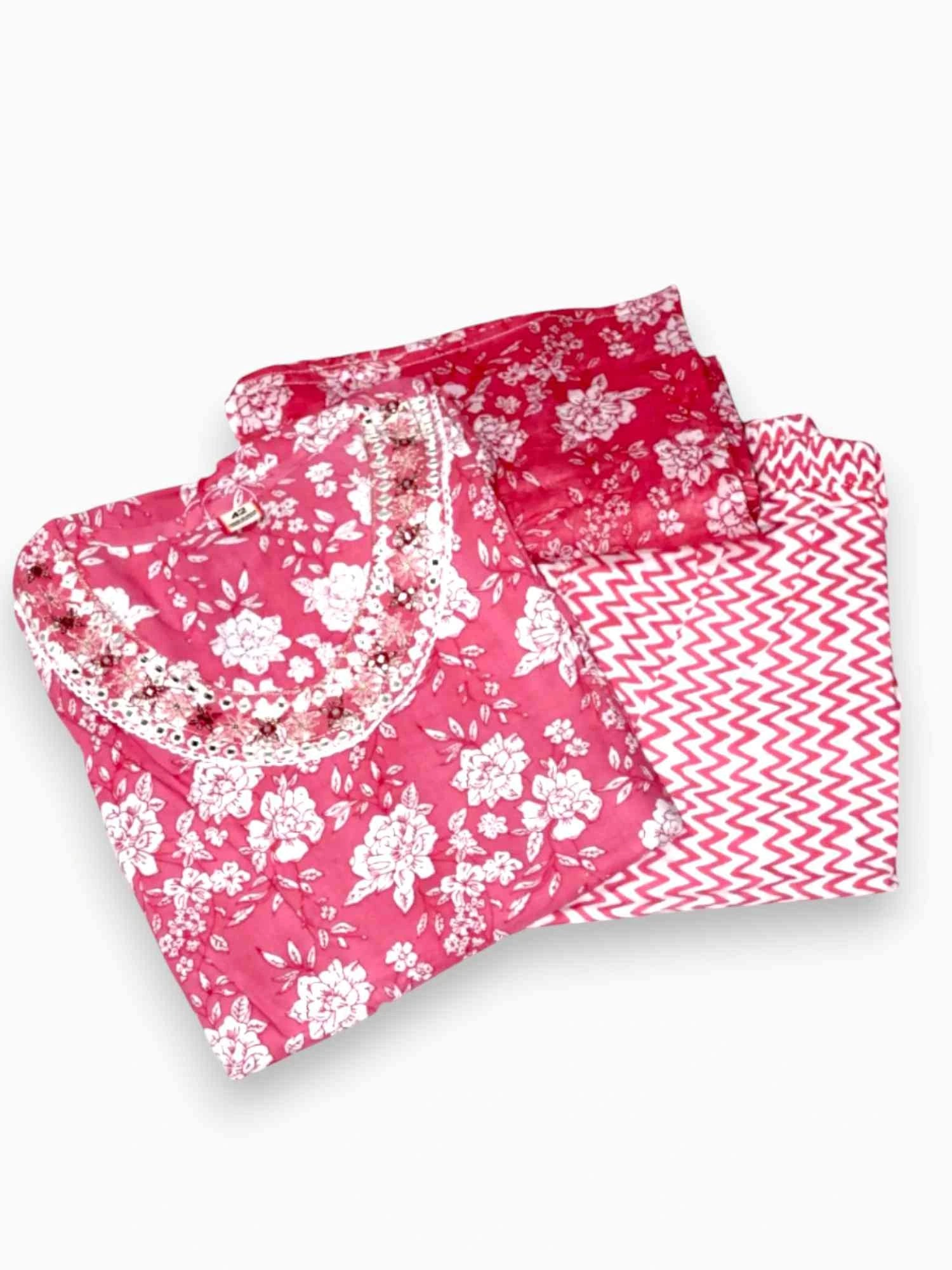 Jiarah Punjabi Style Mirror sequins Work Pure Cotton Kurta Salwar Set with Dupatta