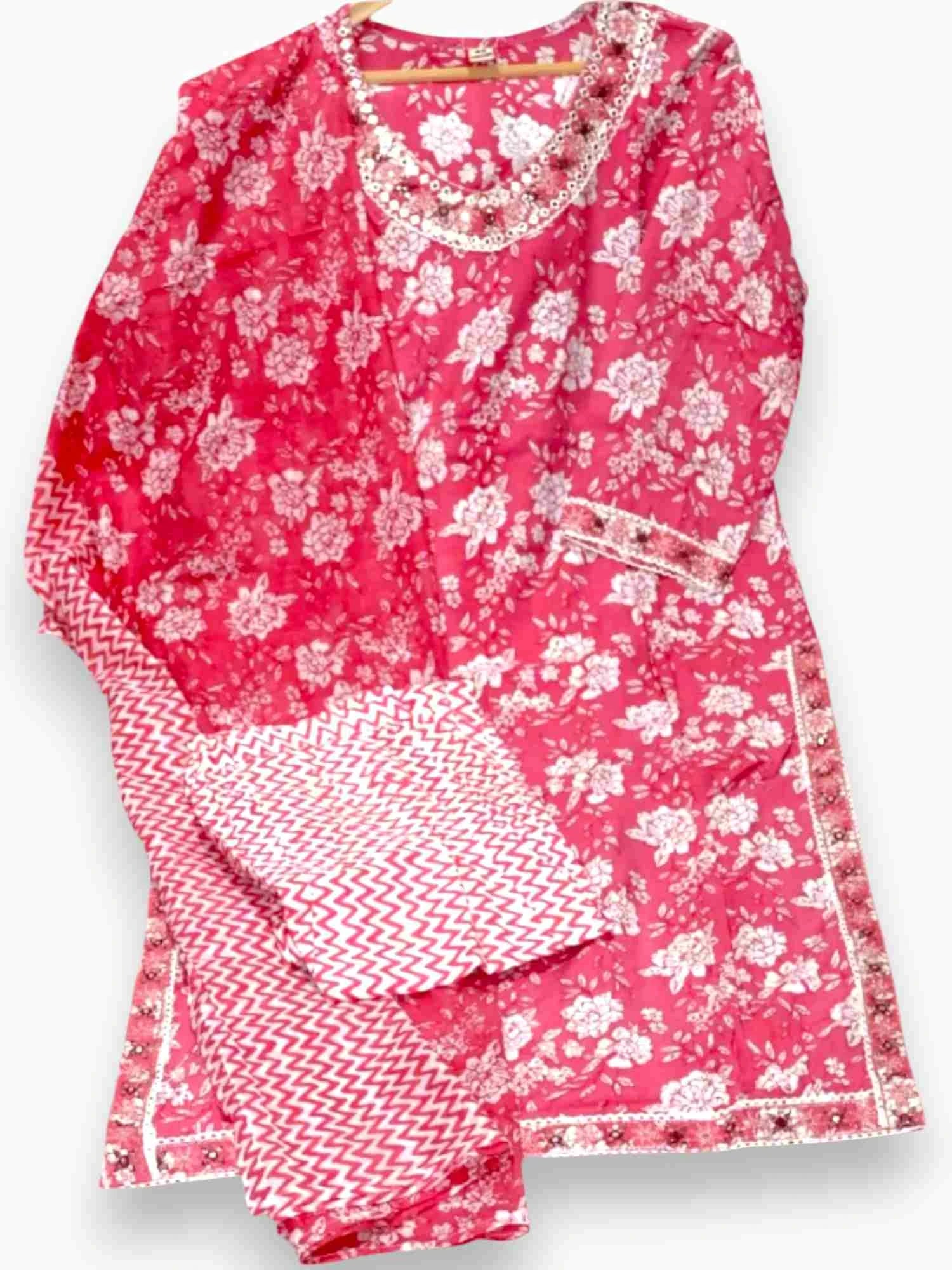 Jiarah Punjabi Style Mirror sequins Work Pure Cotton Kurta Salwar Set with Dupatta