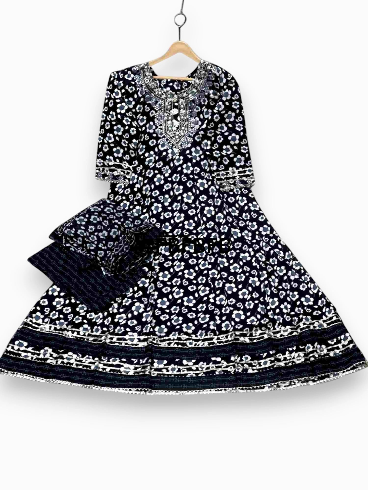 Jiarah Pure Cotton Floral Anarkali Kurta Set with Dupatta