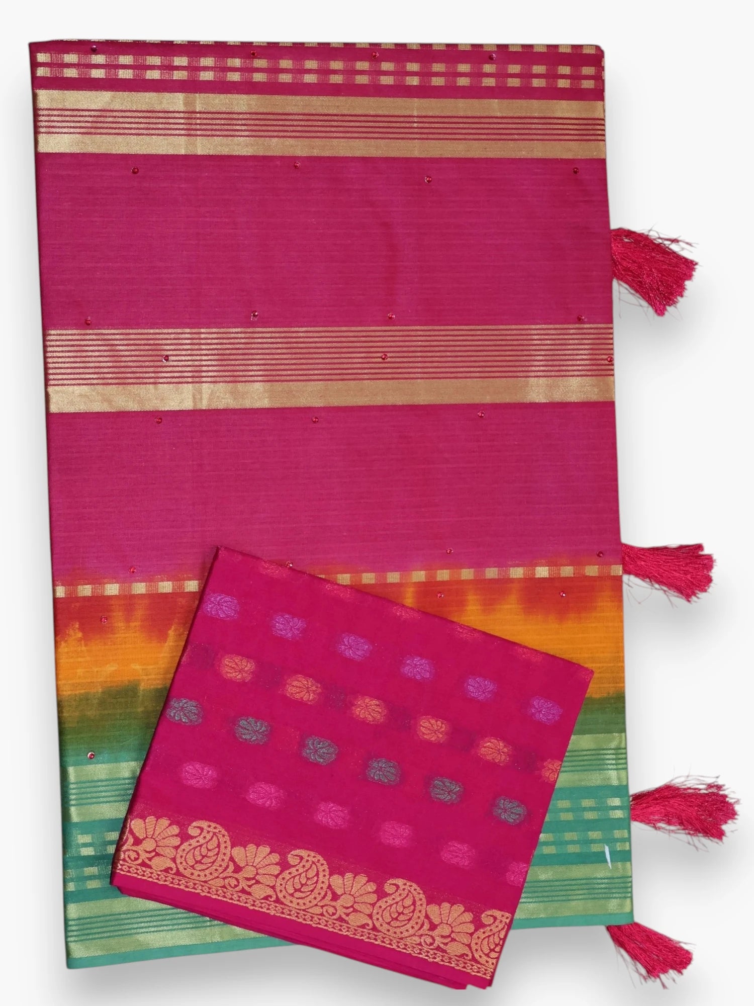 Jiarah Pure Cotton Zari Border Dual Tone Saree