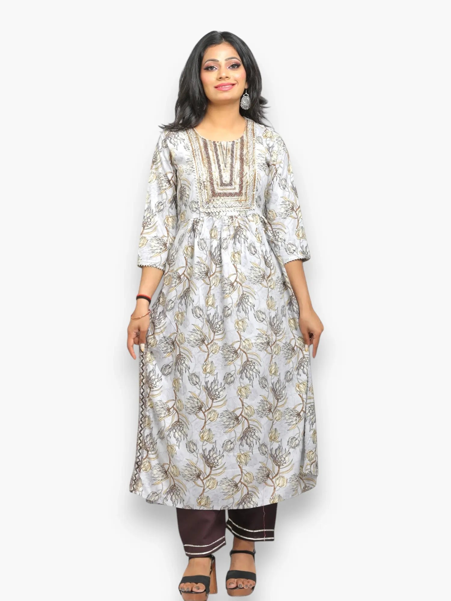 Jiarah Sequins Thread Work Rayon Flared Kurta Pant Set with Dupatta