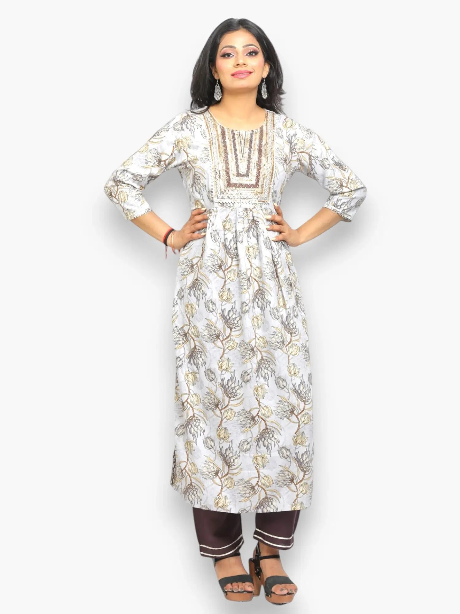 Jiarah Sequins Thread Work Rayon Flared Kurta Pant Set with Dupatta