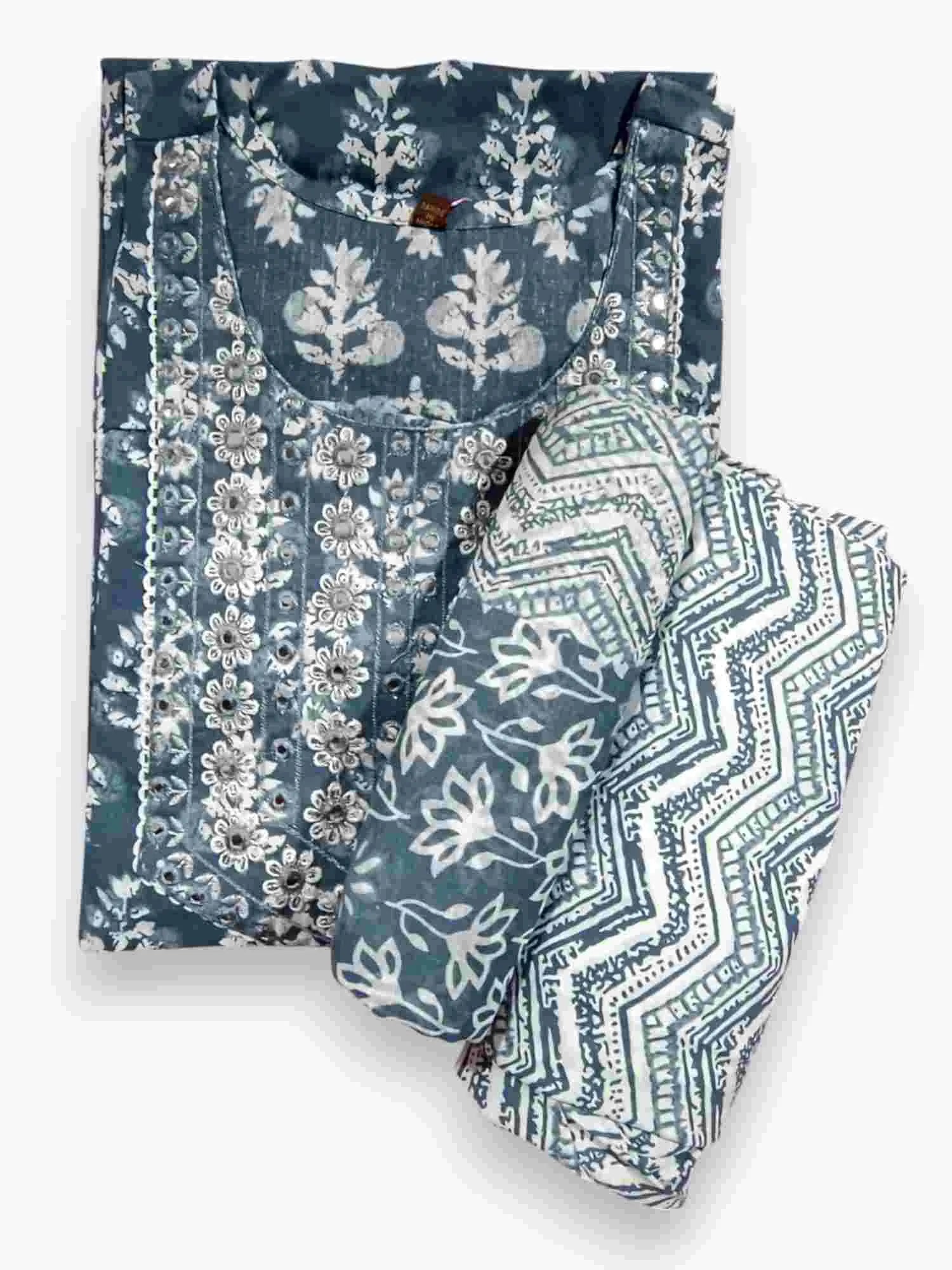 Jiarah Sequins Work Abstract Straight Kurta Pant Set with Dupatta