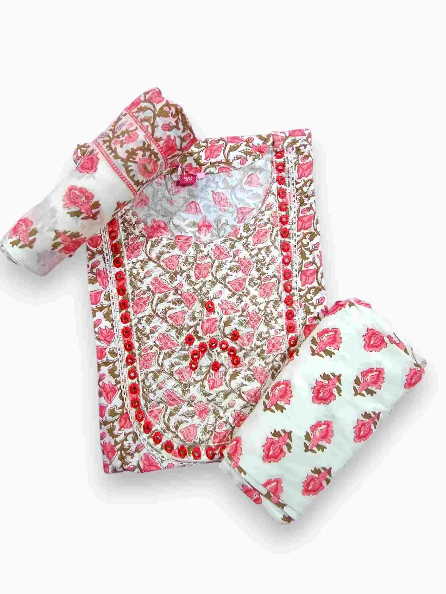 Jiarah Sequins Work Floral Print Straight Kurta Pant Set with Dupatta