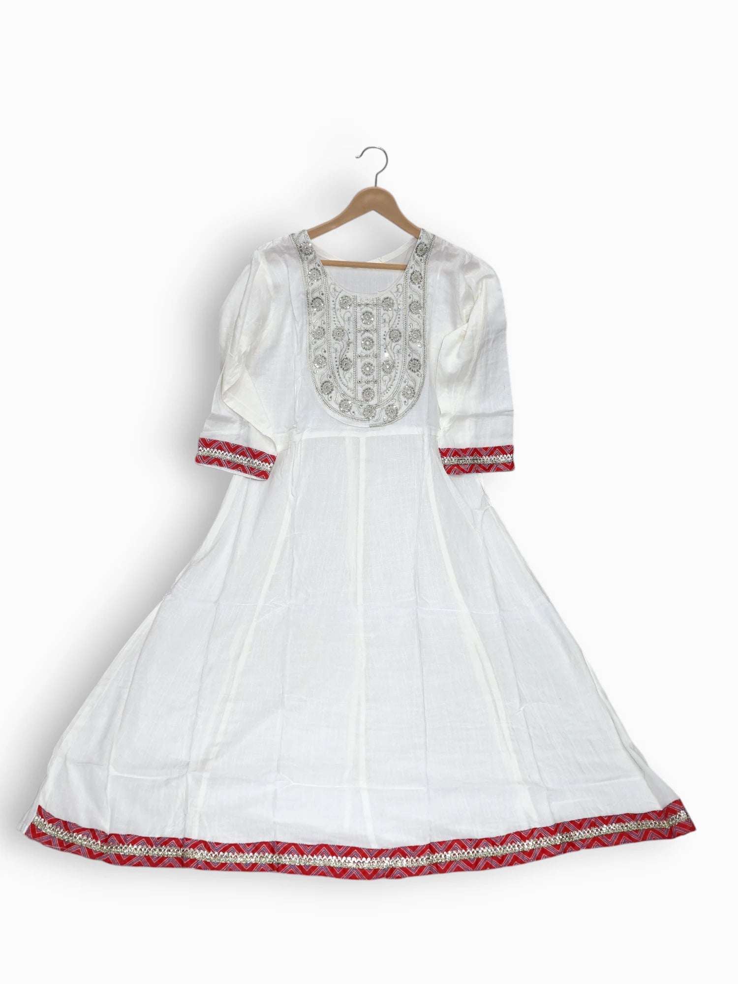 Jiarah Sequins Work White Anarkali Kurta Pant Set with Dupatta