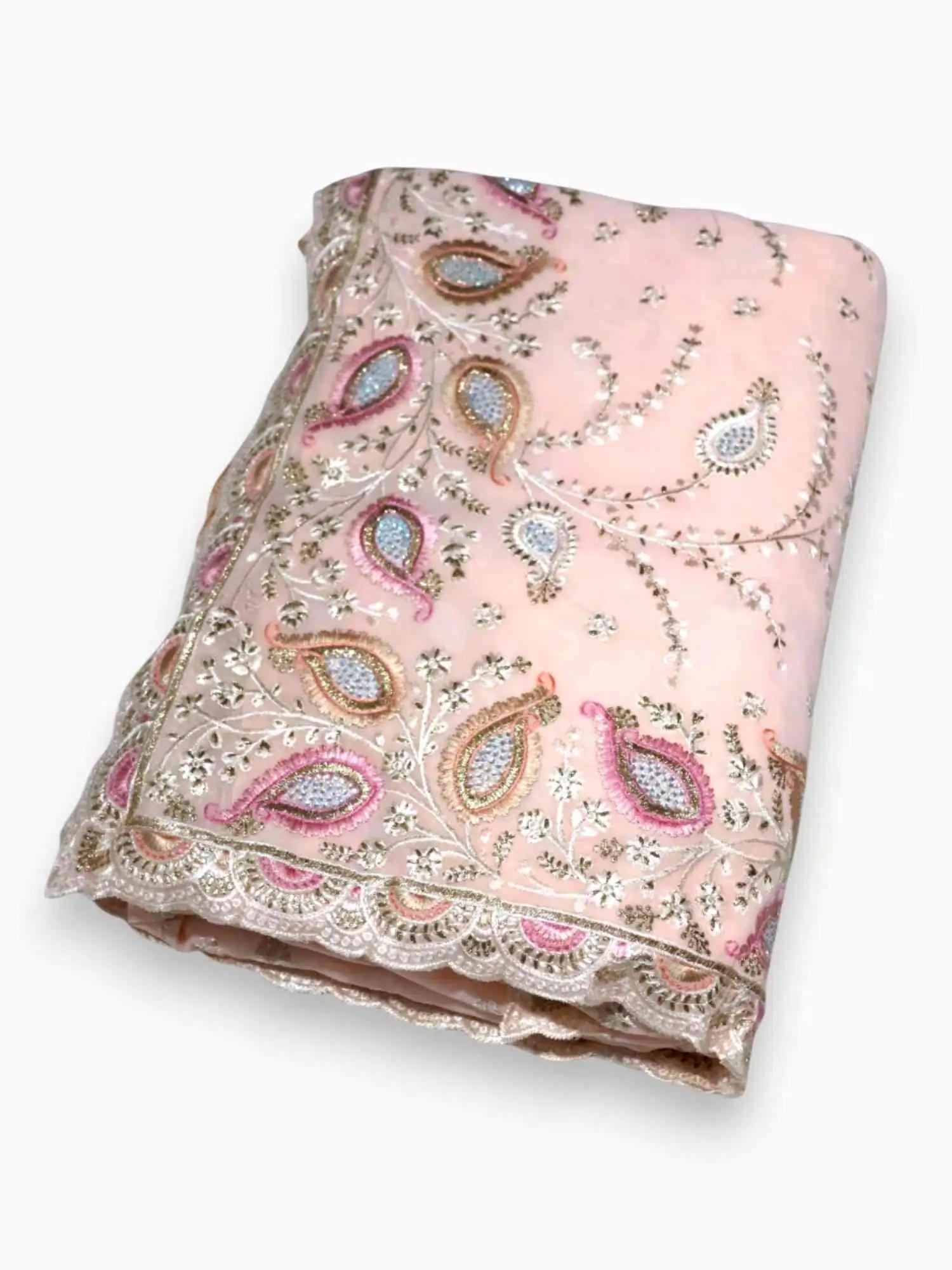 Jiarah Thread Embroidery Chiffon Saree Orange