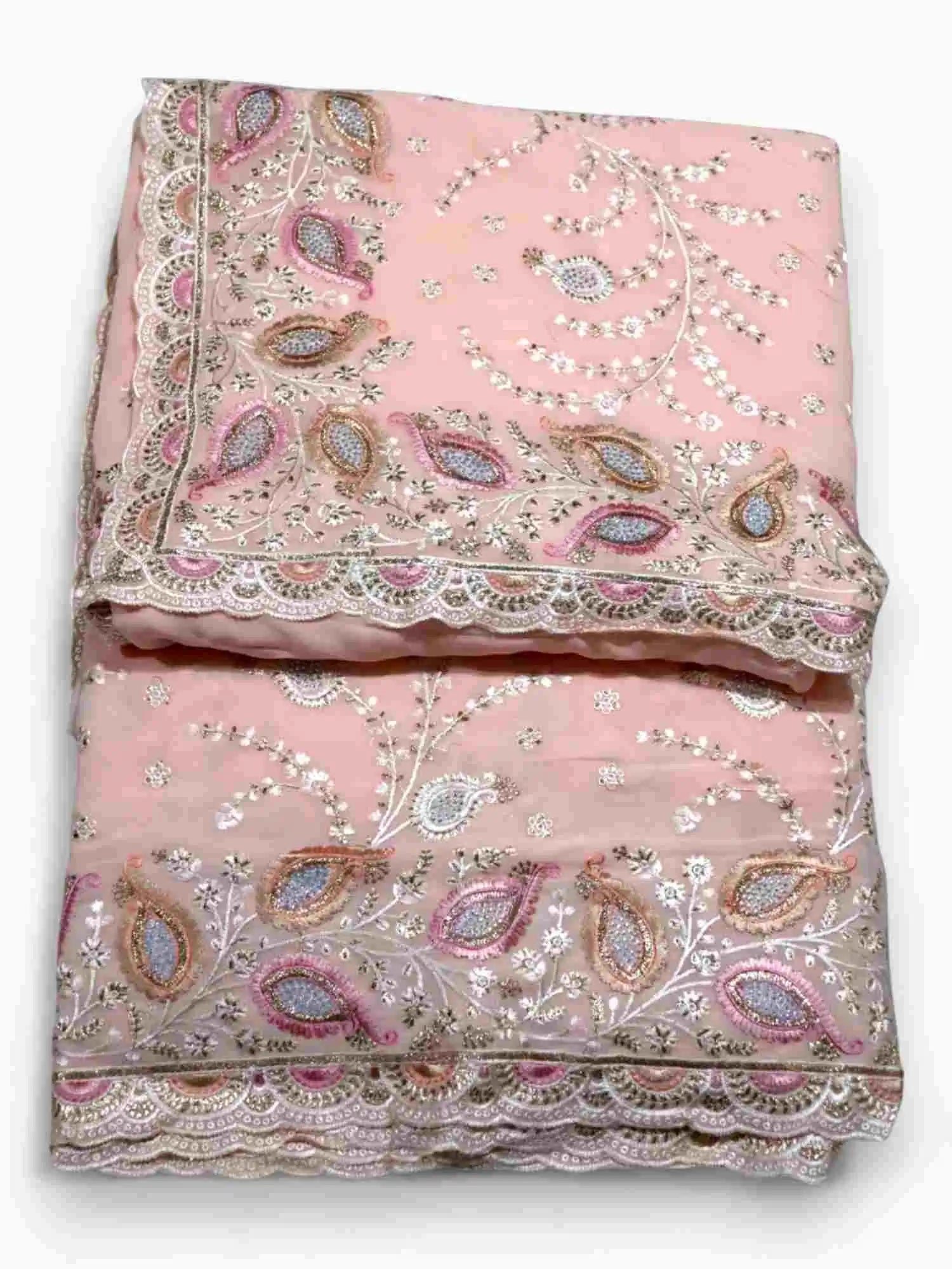 Jiarah Thread Embroidery Chiffon Saree Orange