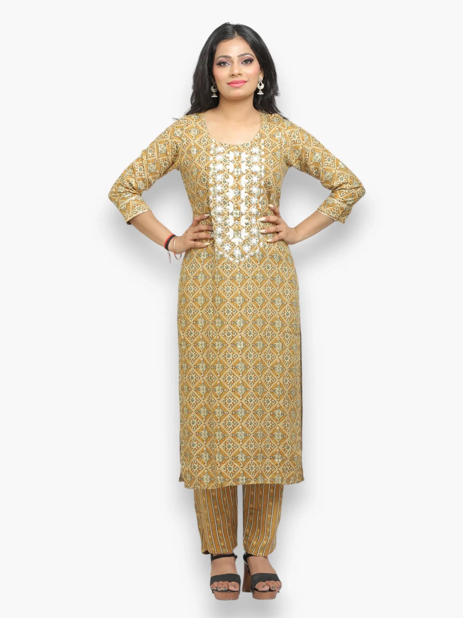 Jiarah Thread Work Batik Print Kurta Pant Set with Dupatta