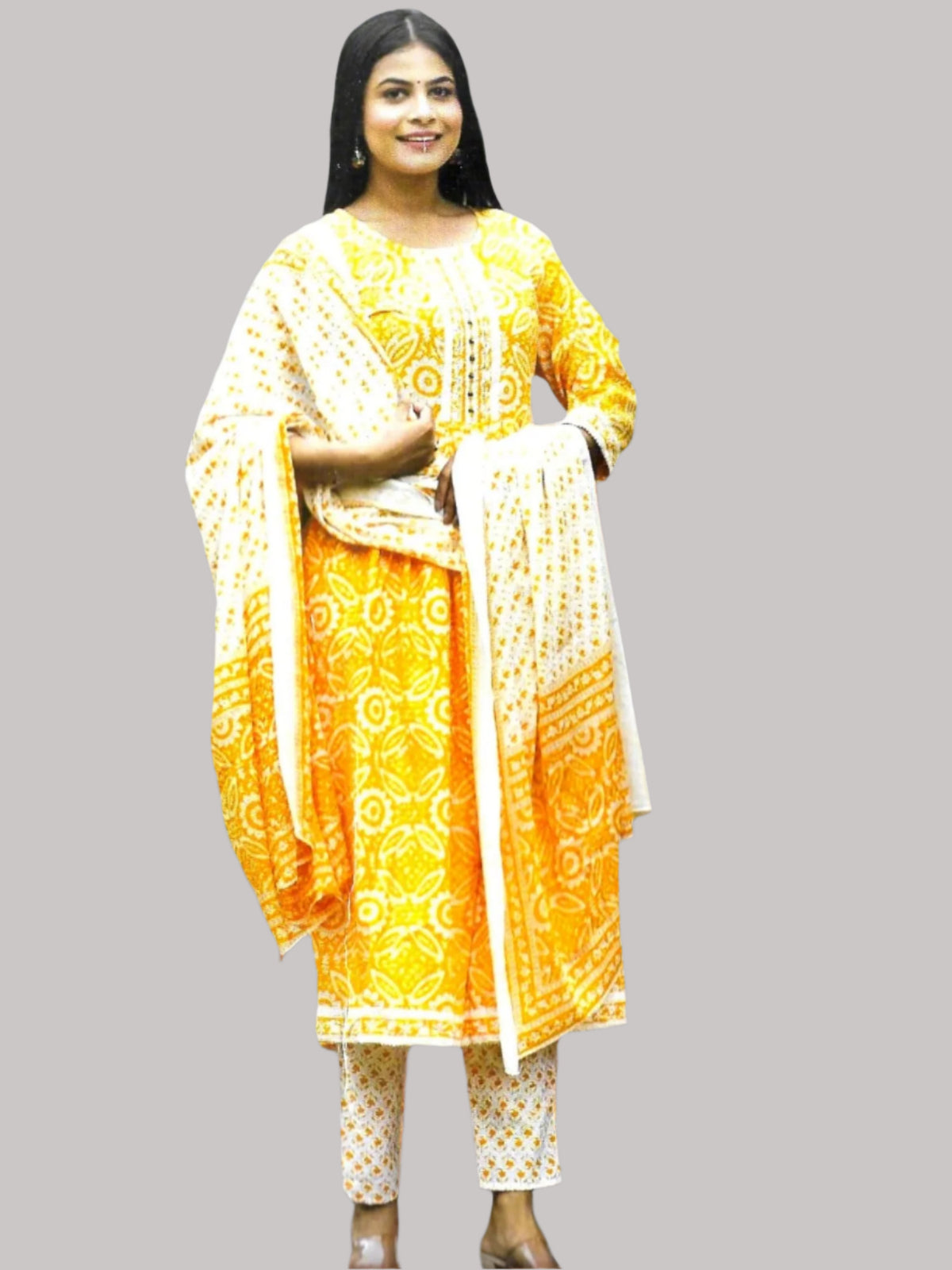 Jiarah Block Print Flared Pure Cotton Kurta Set with Dupatta