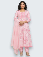 Jiarah Handwork Floral Print Anarkali Kurta Pant Set with Dupatta