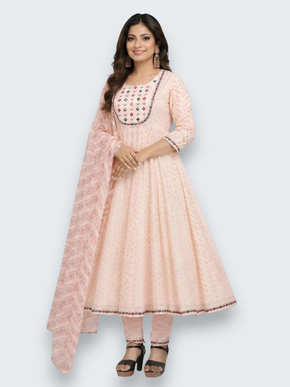 Jiarah Mirror Work Chikankari Kurta Pant Set with Dupatta