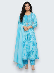 Jiarah Handwork Floral Print Anarkali Kurta Pant Set with Dupatta