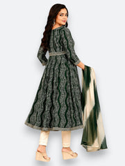Jiarah Leheriya Foil Printed Sequins Work Paneled Kurta Pant Set With Dupatta
