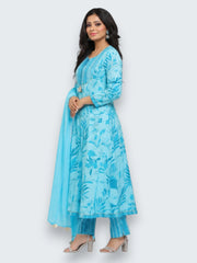 Jiarah Handwork Floral Print Anarkali Kurta Pant Set with Dupatta