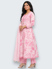 Jiarah Handwork Floral Print Anarkali Kurta Pant Set with Dupatta