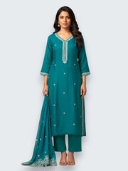 Jiarah Roman Silk Embroidery Thread Work Kurta Set with Dupatta