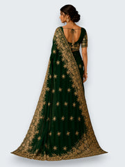 Jiarah Floral Heavy Embroidery Thread Work Georgette Bridal Saree
