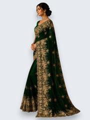 Jiarah Floral Heavy Embroidery Thread Work Georgette Bridal Saree