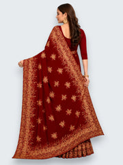 Jiarah Floral Heavy Embroidery Thread Work Georgette Bridal Saree