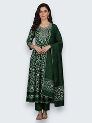 Jiarah Pure Cotton Floral Anarkali Kurta Set with Dupatta