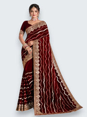 Jiarah Leheriya Heavy Embroidery Thread Work Bridal Chiffon Saree