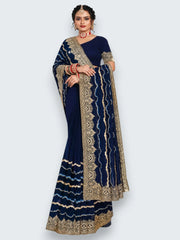Jiarah Leheriya Heavy Embroidery Thread Work Bridal Chiffon Saree