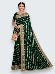 Jiarah Leheriya Heavy Embroidery Thread Work Bridal Chiffon Saree