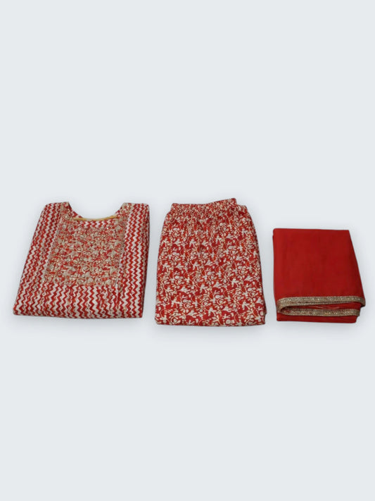 Jiarah Lehriya Print Rayon Flared Kurta Set with Dupatta