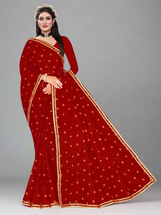 Jiarah Pure Cotton Bandhani Print Saree-red