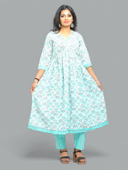 Jiarah Mirror Thread Work Floral Print Kurta Pant Set