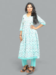 Jiarah Mirror Thread Work Floral Print Kurta Pant Set